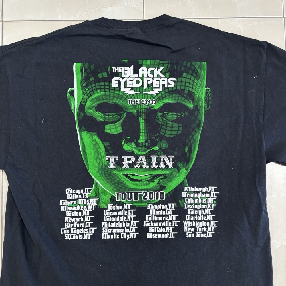 Vintage Black Eyed Peas Band T Shirt Y2K T Pain Black Double Sided Men's L Rap